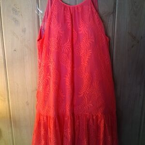 Lilly Pulitzer Neon Coral Lace Tiered Mini Dress